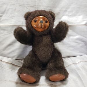 Vintage Applause Wood Face Bear Posable Stuffed Animal 12" 1985 Robert Raikes